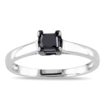 Sterling Silver 1/2ct TDW Princess-cut Black Diamond Solitaire Engagement Ring - Handcrafted By Name My Rings™