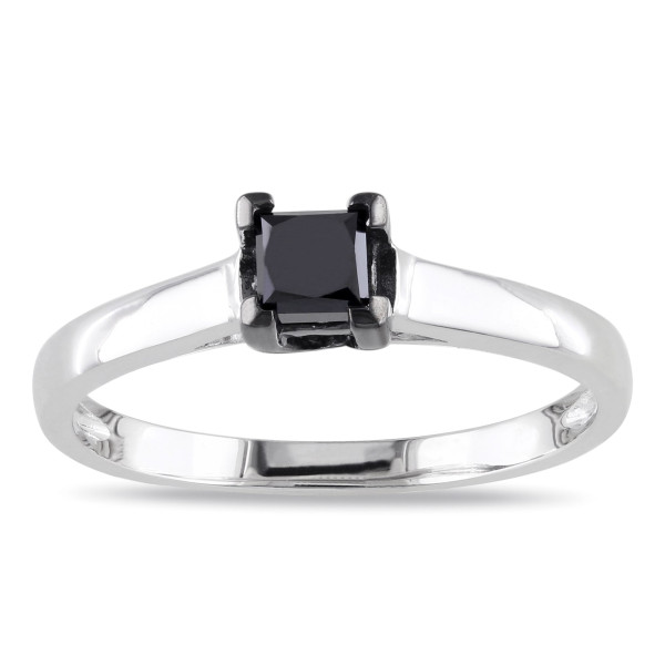 Sterling Silver 1/2ct TDW Princess-cut Black Diamond Solitaire Engagement Ring - Handcrafted By Name My Rings™