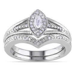 Sterling Silver 1/3ct TDW Diamond Bridal Ring Set - Handcrafted By Name My Rings™