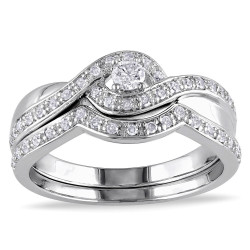 Sterling Silver 1/3ct TDW Diamond Bridal Ring Set - Handcrafted By Name My Rings™
