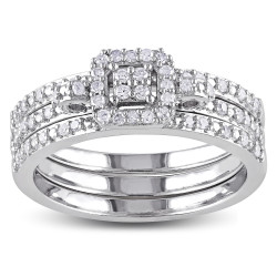 Sterling Silver 1/3ct TDW Diamond Bridal Ring Set - Handcrafted By Name My Rings™