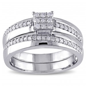 Sterling Silver 1/3ct TDW Diamond Cluster Engagement Wedding Anniversary-style Bridal Ring Set - Handcrafted By Name My Rings™
