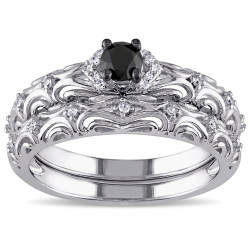 Sterling Silver 1/3ct TDW Diamond Filigree Vintage Bridal Ring Set - Handcrafted By Name My Rings™