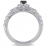 Sterling Silver 1/3ct TDW Diamond Filigree Vintage Bridal Ring Set - Handcrafted By Name My Rings™