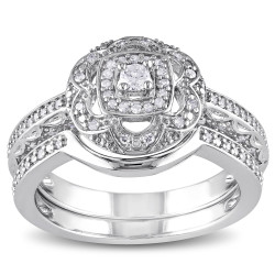 Sterling Silver 1/3ct TDW Diamond Floral Bridal Ring Set - Handcrafted By Name My Rings™
