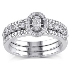 Sterling Silver 1/3ct TDW Oval Diamond Bridal Set - Handcrafted By Name My Rings™