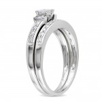 Sterling Silver 1/3ct TDW Princess, Baguette and Round-cut Diamond Bridal Ring Set - Handcrafted By Name My Rings™