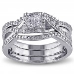 Sterling Silver 1/3ct TDW Princess and Round-cut Split Shank Diamond Bridal Ring Set - Handcrafted By Name My Rings™
