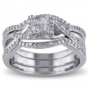 Sterling Silver 1/3ct TDW Princess and Round-cut Split Shank Diamond Bridal Ring Set - Handcrafted By Name My Rings™