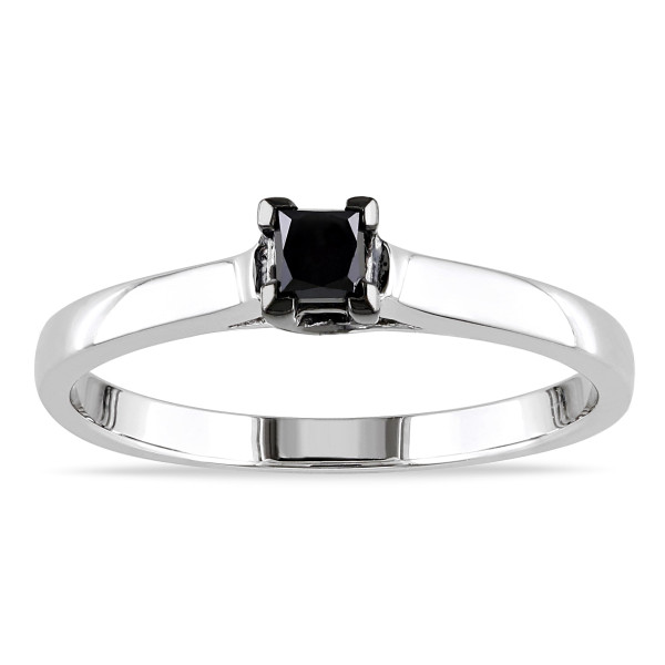 Sterling Silver 1/4ct TDW Black Diamond Solitaire Ring - Handcrafted By Name My Rings™