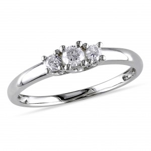 Sterling Silver 1/4ct TDW Diamond 3-Stone Promise Ring - Handcrafted By Name My Rings™