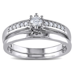 Sterling Silver 1/4ct TDW Diamond Bridal Ring Set - Handcrafted By Name My Rings™