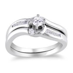 Sterling Silver 1/4ct TDW Diamond Bridal Ring Set - Handcrafted By Name My Rings™