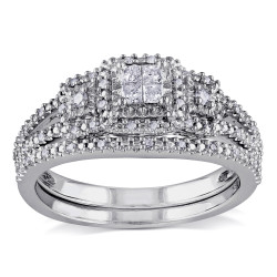 Sterling Silver 1/4ct TDW Diamond Bridal Ring Set - Handcrafted By Name My Rings™
