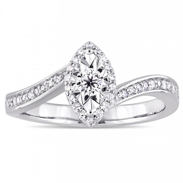 Sterling Silver 1/4ct TDW Diamond Bypass Style Engagement Ring - Handcrafted By Name My Rings™