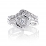 Sterling Silver 1/4ct TDW Diamond Halo Bridal Ring Set - Handcrafted By Name My Rings™