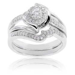 Sterling Silver 1/4ct TDW Diamond Halo Bridal Ring Set - Handcrafted By Name My Rings™