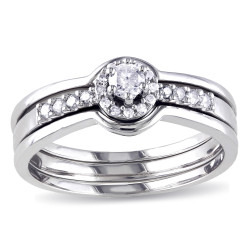 Sterling Silver 1/4ct TDW Diamond Halo Bridal Ring Set - Handcrafted By Name My Rings™