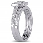 Sterling Silver 1/4ct TDW Diamond Halo Cluster Bridal Ring Set - Handcrafted By Name My Rings™
