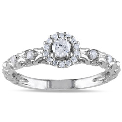Sterling Silver 1/4ct TDW Diamond Halo Stackable Engagement Ring - Handcrafted By Name My Rings™