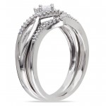 Sterling Silver 1/4ct TDW Diamond Split Shank Halo Bridal Ring Set - Handcrafted By Name My Rings™