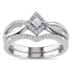 Sterling Silver 1/4ct TDW Diamond Split Shank Halo Bridal Ring Set - Handcrafted By Name My Rings™