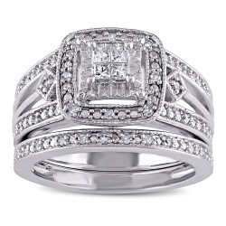 Sterling Silver 1/4ct TDW Princess-cut Diamond Bridal Ring Set - Handcrafted By Name My Rings™