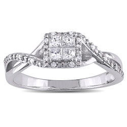 Sterling Silver 1/4ct TDW Princess-cut Diamond Crossover Halo Engagement Ring - Handcrafted By Name My Rings™