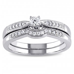 Sterling Silver 1/5ct TDW Diamond Bridal Ring Set - Handcrafted By Name My Rings™