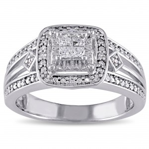 Sterling Silver 1/5ct TDW Diamond Halo Ring - Handcrafted By Name My Rings™