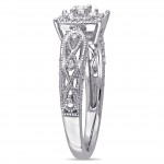 Sterling Silver 1/5ct TDW Diamond Vintage Halo Engagement Ring - Handcrafted By Name My Rings™