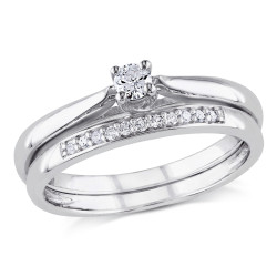 Sterling Silver 1/6ct TDW Diamond Bridal Ring Set - Handcrafted By Name My Rings™