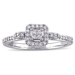 Sterling Silver 1/6ct TDW Diamond Clustered Halo Engagement Ring - Handcrafted By Name My Rings™