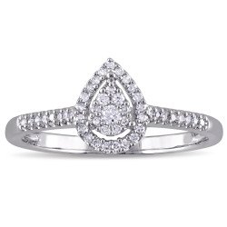 Sterling Silver 1/6ct TDW Diamond Teardrop Halo Ring - Handcrafted By Name My Rings™