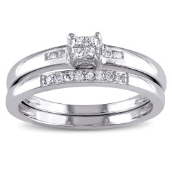 Sterling Silver 1/6ct TDW Princess-cut Diamond Bridal Ring Set - Handcrafted By Name My Rings™