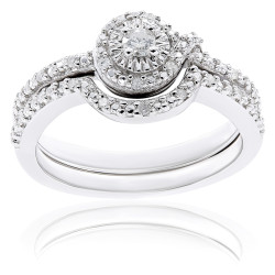 Sterling Silver 1/7ct TDW Diamond Bridal Ring Set - Handcrafted By Name My Rings™