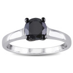 Sterling Silver 1ct TDW Black Diamond Solitaire Engagement Ring - Handcrafted By Name My Rings™