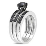Sterling Silver 1ct TDW Black Diamond Stackable 3-piece Engagement Bridal Ring Set - Handcrafted By Name My Rings™