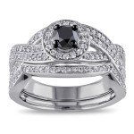 Sterling Silver 1ct TDW Black and White Diamond Bridal Ring Set - Handcrafted By Name My Rings™ Sterling Silver 1ct TDW Black and White Diamond Bridal Ring Set - Handcrafted By Name My Rings™
