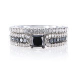 Sterling Silver 1ct TDW Black and White Diamond Ring Set - Handcrafted By Name My Rings™