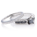 Sterling Silver 1ct TDW Black and White Diamond Ring Set - Handcrafted By Name My Rings™