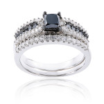 Sterling Silver 1ct TDW Black and White Diamond Ring Set - Handcrafted By Name My Rings™