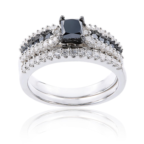 Sterling Silver 1ct TDW Black and White Diamond Ring Set - Handcrafted By Name My Rings™