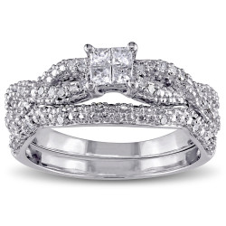 Sterling Silver 2/5ct TDW Princess Diamond Bridal Ring Set - Handcrafted By Name My Rings™