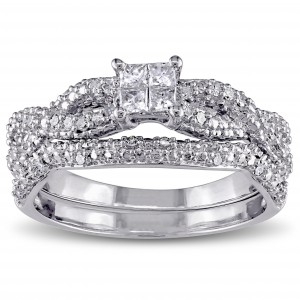 Sterling Silver 2/5ct TDW Princess Diamond Bridal Ring Set - Handcrafted By Name My Rings™