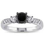 Sterling Silver 3/ 4ct TDW Black Diamond and White Sapphire Engagement Ring - Handcrafted By Name My Rings™