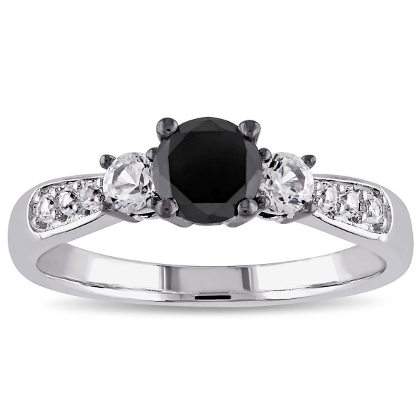 Sterling Silver 3/ 4ct TDW Black Diamond and White Sapphire Engagement Ring - Handcrafted By Name My Rings™