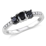 Sterling Silver Black and White Diamond 3-stone Promise Ring - Handcrafted By Name My Rings™
