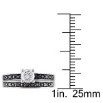 Sterling Silver Created White Sapphire and 1/5ct TDW Black Diamond Bridal Ring Set - Handcrafted By Name My Rings™