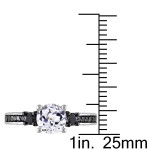 Sterling Silver Created White Sapphire and 2/ 5ct TDW Black Diamond Bridal Ring Set - Handcrafted By Name My Rings™